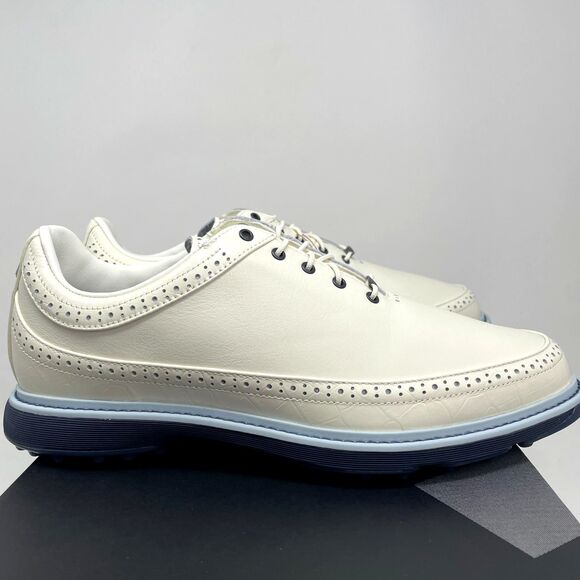 Adidas Boost MC 80 Leather Golf Shoes Men’s Off White Blue Comfort ID4749 NEW - Picture 2 of 10